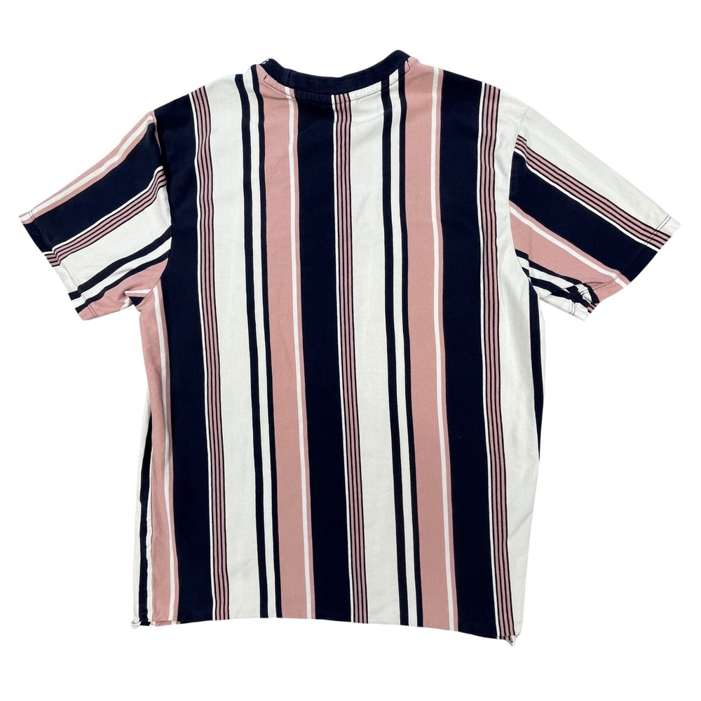 Guess Pink Navy White Striped Short Sleeve Logo T-Shirt Mens Medium - Picture 2 of 6